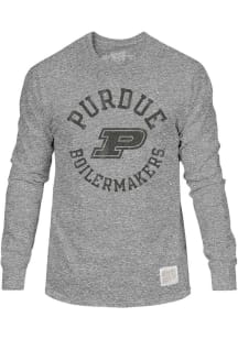 Mens Purdue Boilermakers Grey Original Retro Brand Circle Name and Logo Long Sleeve Fashion T Sh..