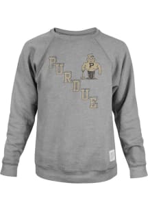 Mens Purdue Boilermakers Grey Original Retro Brand Block Letter and Mascot Fashion Sweatshirt