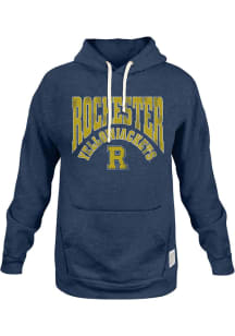 Original Retro Brand Rochester Yellowjackets Mens Navy Blue Arch Name and Logo Long Sleeve Hoodi..