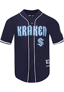 Pro Standard Seattle Kraken Navy Blue Mesh Button Up Short Sleeve T Shirt