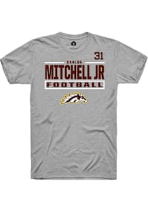 Carlos Mitchell Jr Western Michigan Broncos Grey Football NIL Stacked Box Short Sleeve Player T Sh..