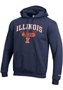 Champion Illinois Fighting Illini Mens Navy Blue Class of 2025 Pill Powerblend Long Sleeve Hoodie