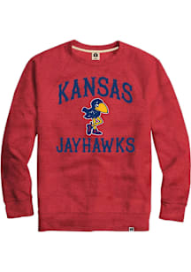 Rally Kansas Jayhawks Mens Red Triblend 1912 Jayhawk Number One Long Sleeve Fashion Sweatshirt