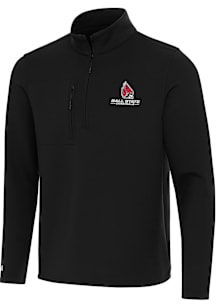Antigua Ball State Cardinals Mens Black Insider Long Sleeve Qtr Zip Pullover