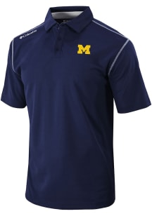 Mens Michigan Wolverines Navy Blue Columbia Heat Seal Omni Wick Shotgun Short Sleeve Polo Shirt