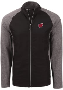 Black Wisconsin Badgers Cutter and Buck Mens Adapt Eco Big and Tall Light Weight Jacket