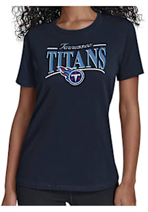 Starter Tennessee Titans Womens Navy Blue Arch Stripe Short Sleeve T-Shirt