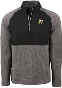 Cutter and Buck Oakland Athletics Mens Black Adapt Eco Hybrid Long Sleeve Qtr Zip Pullover