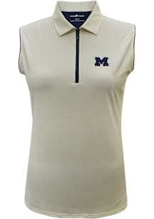 Michigan Wolverines Womens Gold Bird's Eye Stripe Polo Shirt