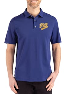 Mens Pitt Panthers Blue Cutter and Buck Vault Advantage Refresh Short Sleeve Polo Shirt