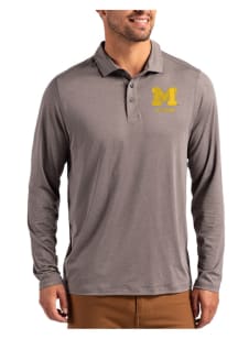 Mens Michigan Wolverines Graphite Cutter and Buck Alumni Coastline Long Sleeve Polo Shirt