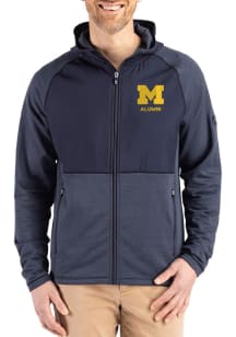 Mens Michigan Wolverines Navy Blue Cutter and Buck Alumni Peshastin Long Sleeve Full Zip Jacket