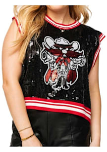 Queen of Sparkles Texas Tech Red Raiders Womens Black Full Sequin Mascot Tank Top
