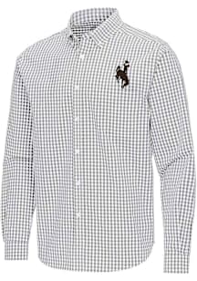 Antigua Wyoming Cowboys Mens Ash Ellis Long Sleeve Dress Shirt
