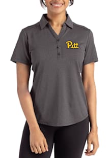 Womens Pitt Panthers Black Cutter and Buck Forge Eco Polo Short Sleeve Polo Shirt