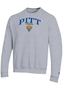 Champion Pitt Panthers Mens Grey Mom Script Powerblend Long Sleeve Crew Sweatshirt