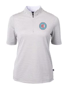 Cutter and Buck Chicago Fire Womens Grey Virtue Eco Pique Stripe Short Sleeve Polo Shirt