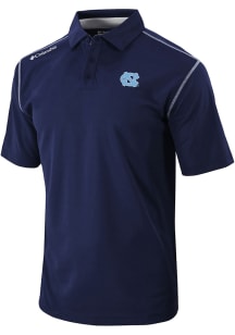 Columbia North Carolina Tar Heels Mens Navy Blue Heat Seal Omni Wick Shotgun Short Sleeve Polo