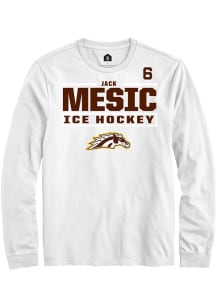 Jack Mesic Mens White Western Michigan Broncos NIL Stacked Box Long Sleeve Player T Shirt