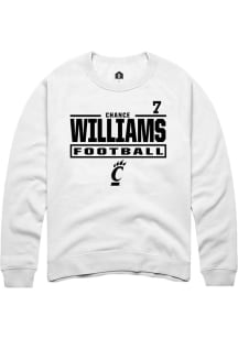 Chance Williams Rally Mens White Cincinnati Bearcats NIL Stacked Box Player Crew