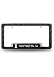 Illinois Fighting Illini Carbon Fiber All Over Chrome License Plate Frame - Black