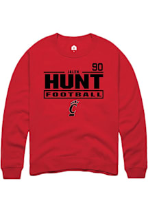 Jalen Hunt Cincinnati Bearcats Mens Red Football NIL Stacked Box Player Crew