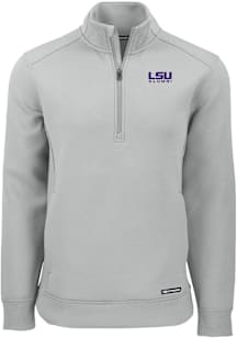 Cutter and Buck LSU Tigers Mens Ash Alumni Roam Long Sleeve Qtr Zip Pullover