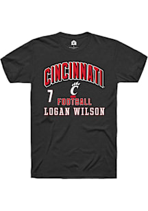 Logan Wilson Cincinnati Bearcats Black Football NIL Arch Logo Short Sleeve Player T Shirt