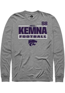Will Kemna Mens Graphite K-State Wildcats NIL Stacked Box Long Sleeve Player T Shirt