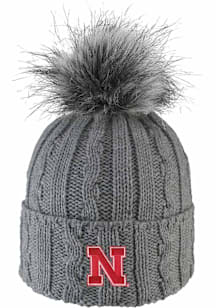 LogoFit Nebraska Cornhuskers Charcoal Alps Pom Womens Knit Hat