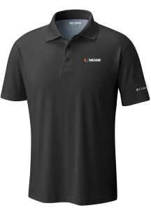 Columbia Miami Hurricanes Mens Black Heat Seal Low Drag Offshore Short Sleeve Polo