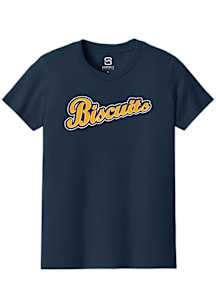 Summit Sportswear Montgomery Biscuits Youth Navy Blue Alt Logo Wordmark Short Sleeve T-Shirt