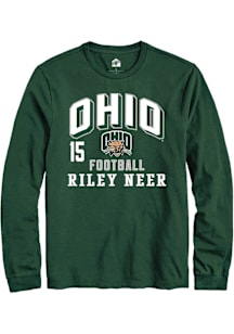 Riley Neer Ohio Bobcats Green Football NIL Arch Logo Long Sleeve Player T Shirt