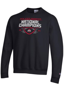 Mens Ohio State Buckeyes Black Champion 2024 Football National Champion Gridiron Powerblend Crew..