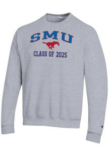 Champion SMU Mustangs Mens Grey Class of 2025 Text Powerblend Long Sleeve Crew Sweatshirt