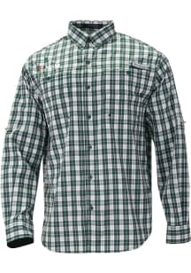 Columbia Miami Hurricanes Mens Green Heat Seal Super Tamiami Long Sleeve Dress Shirt