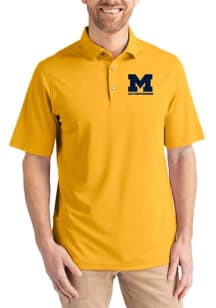 Mens Michigan Wolverines Yellow Cutter and Buck Letterwinners M Club Virtue Eco Pique Short Sleeve..