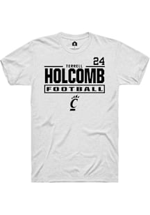 Terrell Holcomb Cincinnati Bearcats White Football NIL Stacked Box Short Sleeve Player T Shirt