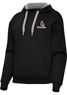 Antigua Ball State Cardinals Womens Black Victory Hooded Sweatshirt