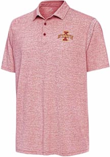Antigua Iowa State Cyclones Mens Cardinal Distressed Stripe Short Sleeve Polo