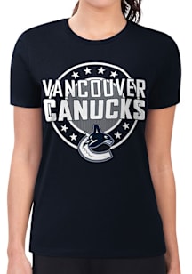 4Her Vancouver Canucks Womens Navy Blue Pinstripe Circle Short Sleeve T-Shirt