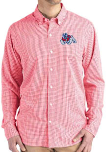 Cutter and Buck Fresno State Bulldogs Mens Red Gingham LS Woven Long Sleeve Dress Shirt
