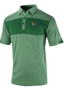 Columbia Miami Hurricanes Mens Green Heat Seal Omni Wick Total Control Short Sleeve Polo