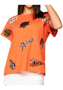 Queen of Sparkles Oklahoma State Cowboys Womens Orange Sequins Mini Icon Short Sleeve T-Shirt