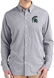 Mens Michigan State Spartans Black Cutter and Buck Gingham LS Woven Long Sleeve Dress Shirt