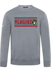 Levelwear Milwaukee Brewers Mens Grey Zane Sweater Block Long Sleeve Crew Sweatshirt