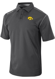Mens Iowa Hawkeyes Black Columbia Heat Seal Omni Wick Shotgun Short Sleeve Polo Shirt