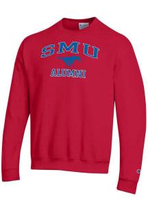 Champion SMU Mustangs Mens Red Logo Alumni Powerblend Long Sleeve Crew Sweatshirt