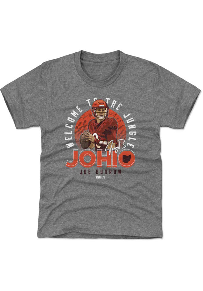 500 Level (BoredinClass Llc) Joe Burrow Cincinnati Bengals Youth Grey JOHIO Player Tee, Grey, 60% Cotton / 40% POLYESTER, Size M, Rally House