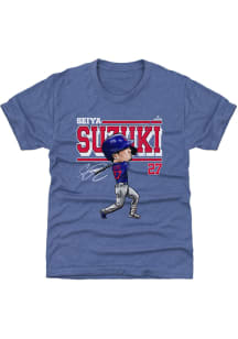 Seiya Suzuki Chicago Cubs Youth Blue Cartoon Player Tee